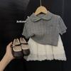 Estilo Universitario Color Puro Polo de Cuello Manga Corta Tejido de Punto Verano Popular Estilo Coreano Solapa Top Camiseta Versátil a la Moda