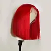 Peluca de encaje frontal para damas europeas y americanas, peluca de cabeza de champiñón roja, peluca corta recta tipo bob, peluca de cabeza completa, venta al por mayor