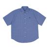 Camisa Retrô Estilo Americano Xadrez Azul Manga Curta Masculina Solta Casual High-end vintage Versátil Jaqueta Camisa