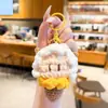 Novo chaveiro de ovelhinha de crochê de pelúcia com tema de sorvete, mascote fofo de ovelha do zodíaco em desenho animado, pingente para bolsa de casal