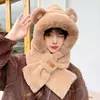Oso de Peluche Protector de Orejas de Invierno Versátil Lindo Sombrero Bufanda Calentador de Cuello con Capucha Ciclismo Integrado Engrosado