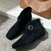 Botines de Tobillo de Tacón Bajo con Hebilla y Punta Cuadrada Estilo Coreano para Mujer 2026 Nuevas Llegadas Otoño/Invierno Adelgazantes Versátiles Botas de Fondo Plano con Tacón Oculto
