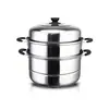Venta al por mayor Acero Inoxidable Doble Capa Vaporera para Sopa Hogar Regalo Vaporera Multifuncional Espesada Multifuncional de Tres Capas