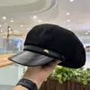 Sombrero Octagonal de Lana para Mujer, Nuevo Estilo, Pequeña Etiqueta, Ala de Cuero, Versátil, Adelgazante, Moda, Artista, Tendencia
