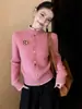 Cárdigan de punto redondo abotonado de colores para mujer, nuevo estilo de otoño, corte holgado, adelgazante, chaqueta suéter versátil, top rejuvenecedor