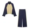 Pantalones rectos transfronterizos marca Z, tops casuales de moda europeos y americanos en AliExpress, top popular de dos tonos beige y azul para mujer ZA