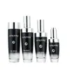 Set de frascos de vidrio cosmético pequeños negros, frasco con bomba giratoria de 50 ml para sérum, frasco vacío de 30 g para crema facial