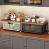 Estante de almacenamiento extraíble con rejilla superior de madera multifuncional para mesa de comedor del hogar, organizador de artículos varios, estante para tazas y bocadillos de sala de té