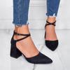 Tacones Personalizados Exportación Europea y Americana Tacones Altos Huecos con Correa Cruzada Zapatos Planos de Tacón Grueso para Mujer Punta Afilada Moda Zapatos de Mujer al Mayoreo