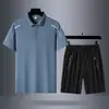 Traje de verano para papá, para hombres de mediana edad y mayores, deportivo, de verano, de seda helada, con camisa polo de manga corta, traje de tres piezas para hombre