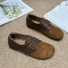 Zapatos Birkenstock para Mujer Patchwork Retro Piel Mate 2026 Hebilla Nueva Suela Suave Con Terciopelo Punta Redonda Antideslizantes Planos de Moda