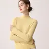 Suéter de punto para mujer 100% cachemira pura, nuevo estilo de otoño, calibre 12, cuello medio alto, diseño de dobladillo enrollado, color liso, capa base