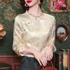 Nova Camisa de Cetim Jacquard Estilo Chinês de Manga Longa para Mulheres, Nova Moda de Outono, Elegante Blusa Tang Suit Aprimorada, Top de Alto Padrão Estilo Nacional