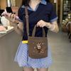 2025 Verano Nuevo Bolso de Lona de Hombro Lindo Bordado de Dibujos Animados Bolso Bandolera Casual Gran Capacidad Bolso Tote con Cordón