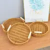 Cesta de Pão Estilo Japonês Rattan Sintético Prato de Frutas Artesanal Cesta de Pão no Vapor Sala de Estar Doméstico Rattan Bandeja com Duas Alças Cesta de Armazenamento