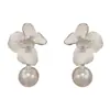 Brincos de Pérola Florais Exquisitos Estilo Francês Luxo Leve Micro Embellished, Design de Nicho de Alta Qualidade Brincos Únicos Atacado