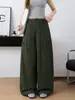 Calça de trabalho preta de alta qualidade estilo americano para mulheres, novo modelo de verão 2026, bolsos grandes, cintura alta, modelagem que afina a silhueta, calça longa de perna larga