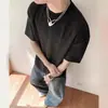 Gris Claro Maíz Prellis Hombro Manga Corta Hombre Verano Retro Americano Pequeño Nearline Camiseta Pesada Caja Media Manga