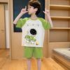 Pijamas de verano para niños, con dibujos animados, cuello redondo, manga corta, pantalones cortos, ropa de verano con aire acondicionado, ropa de hogar para niños pequeños y medianos.