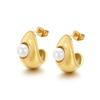 Aretes de Perlas de Moda Europea y Americana Estilo Simple Ins Geométricos Lujo Ligero Alta Gama Acero Inoxidable