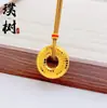 Tienda de Oro Mismo Estilo Colgante Collar con Hebilla de Paz Escama de Dragón Chapado en Oro para Mujer, Estilo Tendencia Nacional Ojo de Gato Cadena de Suéter Elegante Potenciadora de la Fortuna