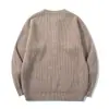 Rumeng marca de moda retro estilo japonés, suéter para hombre con cuello Henley de punto acanalado vertical, peso pesado y corte holgado, perfecto para usar en capas en otoño