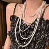 Colar de Pérolas Multicamadas Vintage de Alto Padrão Estilo Francês, Luxo Leve, Exquisito, Personalidade Exagerada, Corrente Elegante para Suéter