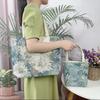 Jardim de Monet Girassol Azul Pintura a Óleo Estilo Bolsa de Ombro Versátil de Grande Capacidade para Trabalho, Trajeto, Estudante Universitário Bordado