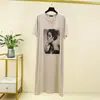 Vestido de Verano Nuevo Estilo Modal Cuello Redondo Manga Corta para Mujer Estilo Europeo y Americano Vestido Largo Casual Holgado Estampado