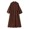 Venta Caliente Transfronteriza AliExpress Nuevo Artículo Primavera 2026 Vestido de Tres Colores con Cuello Redondo, Botones, Mangas Abullonadas y Decoración Rayada