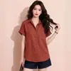 Elegante Camisa de Manga Corta con Cuello para Viajes Diarios para Mujer, Camisa Casual Suelta Relajada de Verano, Blusa de Botones de Nicho, Moderna