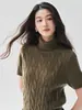 Nuevo suéter de cachemir de punto trenzado de cuello alto para mujer, capa interior de manga corta para otoño/invierno, top de punto de lana, de corte holgado, suéter estilo 'old money'