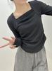 Estilo Coreano Chica Terciopelo Otoño e Invierno Nuevo Dulce Ropa Cuello Cuadrado Plisado Cálido Camisa Base Cintura Todo-partido Top para Mujer