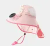 Ventilador a Energia Solar Chapéu de Sol Infantil, Chapéu de Sol com Bloqueio UV para Meninos e Meninas, Apito de Carregamento USB, Aba Larga com Proteção para Pescoço