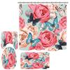 Suministro Directo de Fábrica Amazon Mariposa Flor Grande Estampado Floral Pequeño Cortina de Ducha de Baño Juego de Cuatro Piezas para Inodoro Juego de Tres Piezas de Alfombrillas para Piso