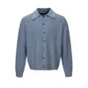 Cardigan de Tricô Canelado Azul Estilo Old Money para Homens, Camada Interna para o Trajeto Outono/Inverno, Jaqueta Suéter com Sensação Preguiçosa e Solta