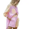 Camisas Europeas y Americanas Transfronterizas Traje Pantalones Cortos Solapa Un Botón Casa Casual Rayas Suelto Bolsillo Camisa de Mujer