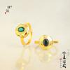 Anillo Pu Zuojiu de huevo de paloma con diamante verde de oro brillante 24k que no se decolora, anillo de moda de alto sentido para el temperamento femenino