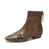 Hebilla de Cinturón Primavera y Otoño Botines de Tacón Grueso Estilo Retro Adelgazantes Punta Cuadrada Temperamento Nuevo Estilo Botas Chelsea Británicas de Cuero Sintético Francés