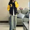 2025 Nueva Marca de Moda Estilo Americano Bloques de Color Retazos Patchwork Chaqueta de Béisbol Primavera y Otoño Calle Alta Estampado de Letras Chaqueta Holgada