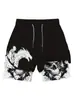 Calça de Cinco Pontos 2025 Masculina Europeia e Americana Camada Dupla Gradiente Calça de Praia Shorts Casuais Moda Tendência Modelagem Solta