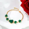 Pulseira Xuping Ouro Imitação Leve Luxo Novo Estilo Chinês com Coração de Esmeralda, Liga de Cobre, Joia Simples Ajustável para Mulheres