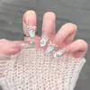 Explosões unha usada à mão strass de alta qualidade longo patch francês nail art terminou 30 peças de unhas removíveis