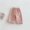 [Sem Trocas ou Devoluções] Calça Casual Bordada para Meninas, Estilosa Calça Reta Forrada com Lã Estilo Coreano para Crianças Pequenas