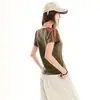 Camiseta de Verano Retro Deportiva de Moda Nueva Cuello Redondo Mangas Raglán Cortas para Mujer Verano Hombro Normal Corte Delgado Ropa de Chica Popular