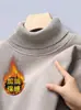 Suéter Grueso de Forro Polar para Hombre Otoño e Invierno, Tejido Cálido de Color Sólido, Camisa Base de Cuello Alto Revuelto para Hombre