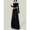 Jeans anchos negros y grises para mujer, nueva colección verano y otoño 2026, corte holgado, tiro alto, casual, estilo retro, con una silueta fluida de pierna recta