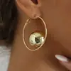 Pendientes de Aro con Perlas Redondas Geométricas Transfronterizos Europeos y Americanos para Mujer, Estilo Ins Chapado en Oro Brillante Minimalista Versátil para el Día a Día