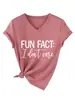 Dato curioso: no me importa Camiseta casual simple de manga corta con cuello en V para mujer del sitio independiente Amazon Wish