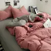 Conjunto de Quatro Peças de Algodão Lavado Cor Pura Tipo a Grau Materno e Infantil Estilo Japonês Que Pode Ser Usado para Dormir Nu Lençóis de Cama Capa de Edredom Cama Lençóis de Cama Conjunto de Três Peças para Estudantes